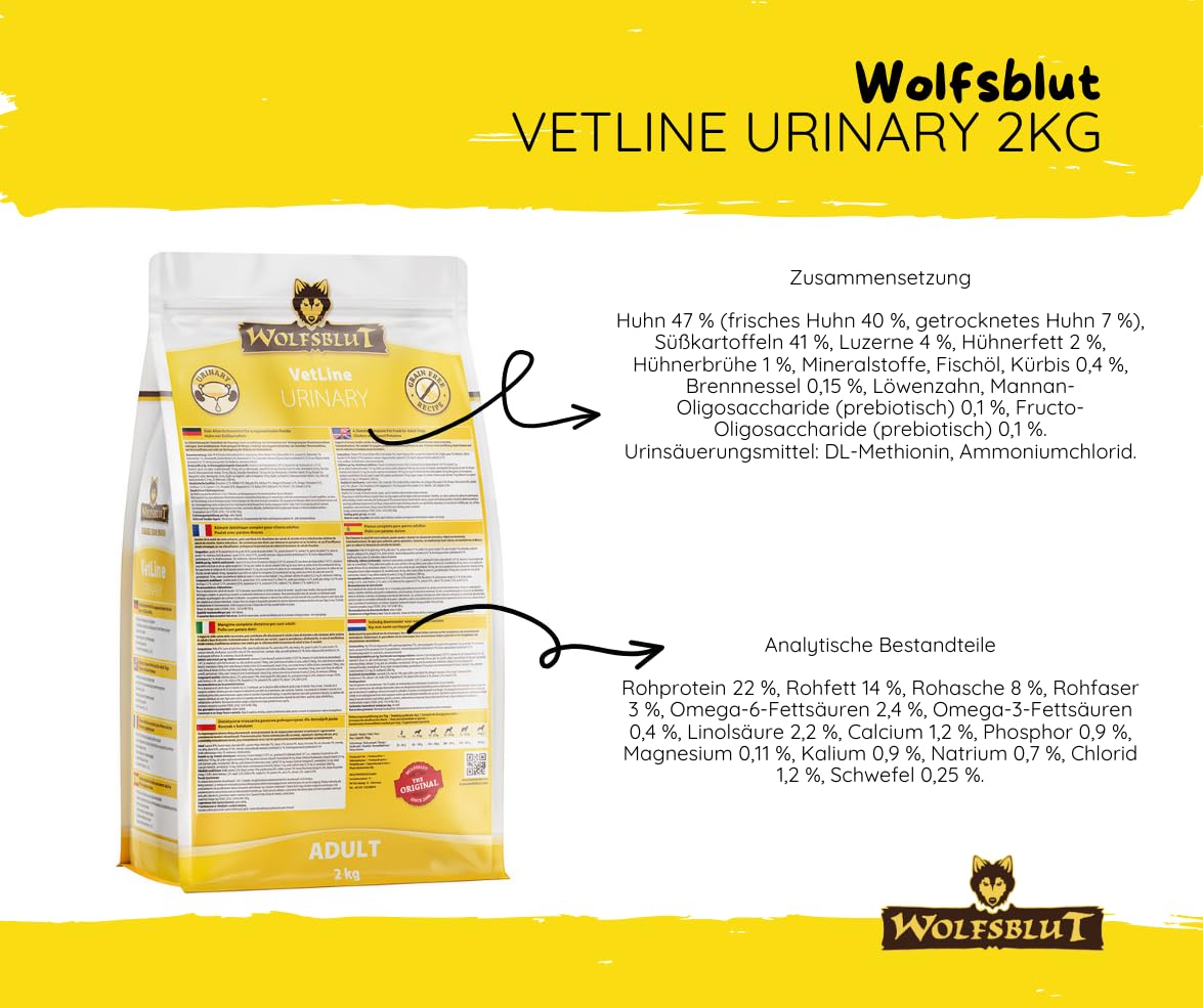 Wolfsblut Vetline Hundefutter - Urinary, 12x395g - Sparbundel, Sparpaket - inklusive Warnicks Tierfutterservice Hundesnack Goodie