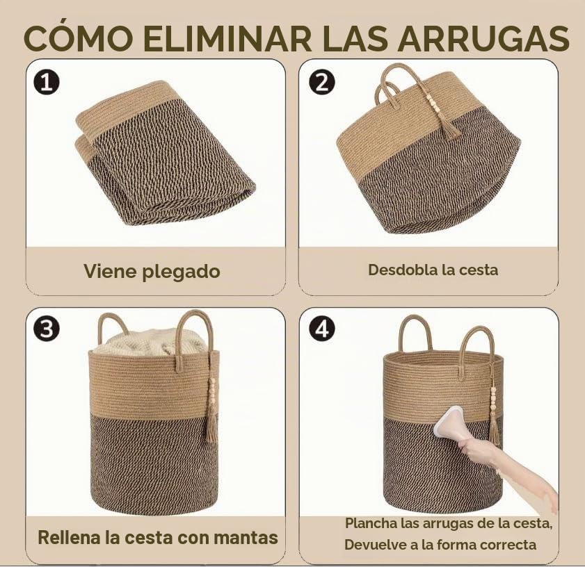 Cesto para la colada, 58 L, con asa, con algodón de alta calidad y tejido de lino, para salón y dormitorio (38 x 50 cm, café + negro)