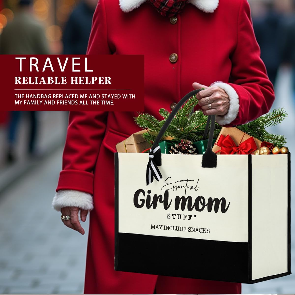 FORBIDDEN PAPER Reusable Tote Beach Bag Grocery Shopping Bags, Canvas Tote Bag for Women, Girl Mom Gifts Christmas Birthday Thank You Gifts for Girl Mom Mother, Essential Girl Mom Stuff Bag - Image 6