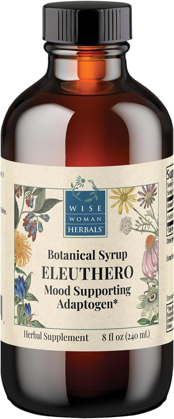 Wise Woman Herbals Eleuthero Botanical Syrup (formerly Solid Extract) 4:1, Alcohol-Free, Adrenal & Stress Support, Energy, Stamina, Mental Endurance, Supports Balanced Mood & Immunity, 2 Fl Oz