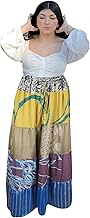Mogul Interior Women's Yellow & Beige Patchwork Maxi Skirt – Boho Summer Skirt S/M/L
