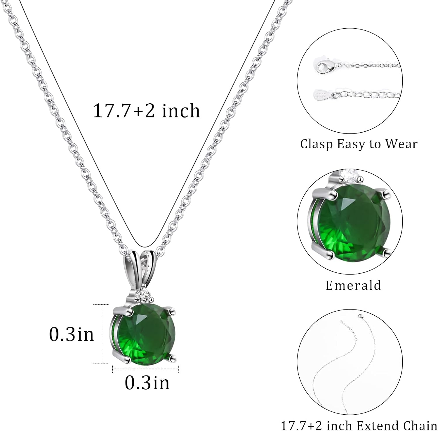 Sterling Silver Round Necklace Birthstone Gemstone Pendant Necklace for Women Classic Birthstone Necklace for Christmas Valentine's Day - Image 3