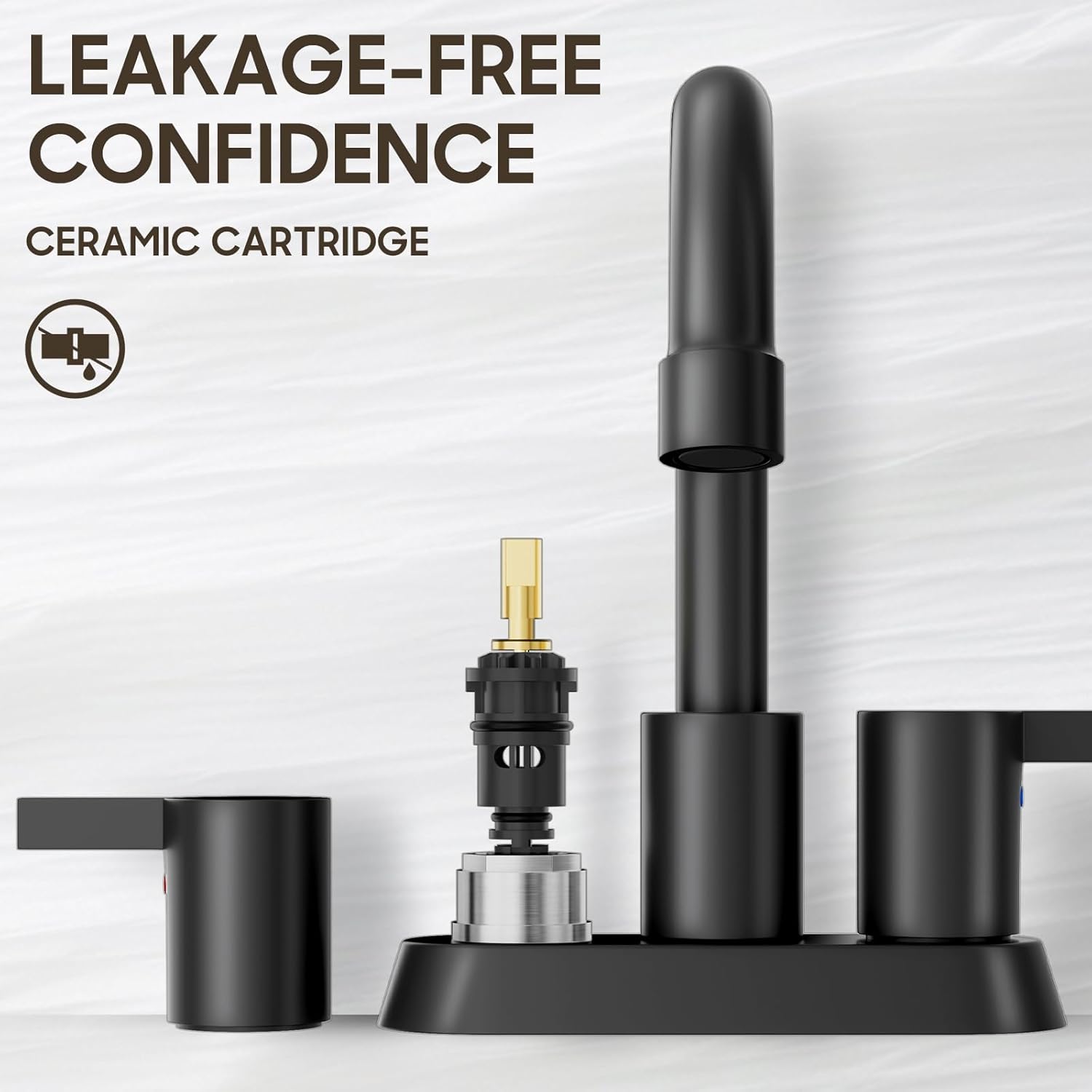 Phiestina 4 Inch 2 Handle Centerset Matte Black Lead-Free Modern Bathroom Faucet, 360 Swivel Spout 2-3 Hole RV Bathroom Vanity Sink Faucet with Pop Up Drain and Water Supply Lines,BF015-1-MB - Image 4