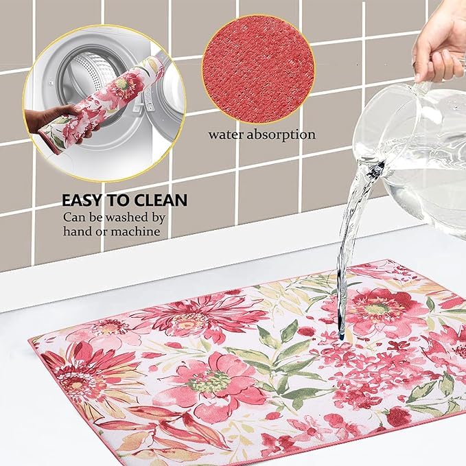 NEERAK Ultra Absorbent Reversible Microfiber Dish Drying Mat (50 * 75 cm) and Protector for Kitchen Countertops, Sinks - Folds for Compact Storage (Pack of 1) Random Design 2