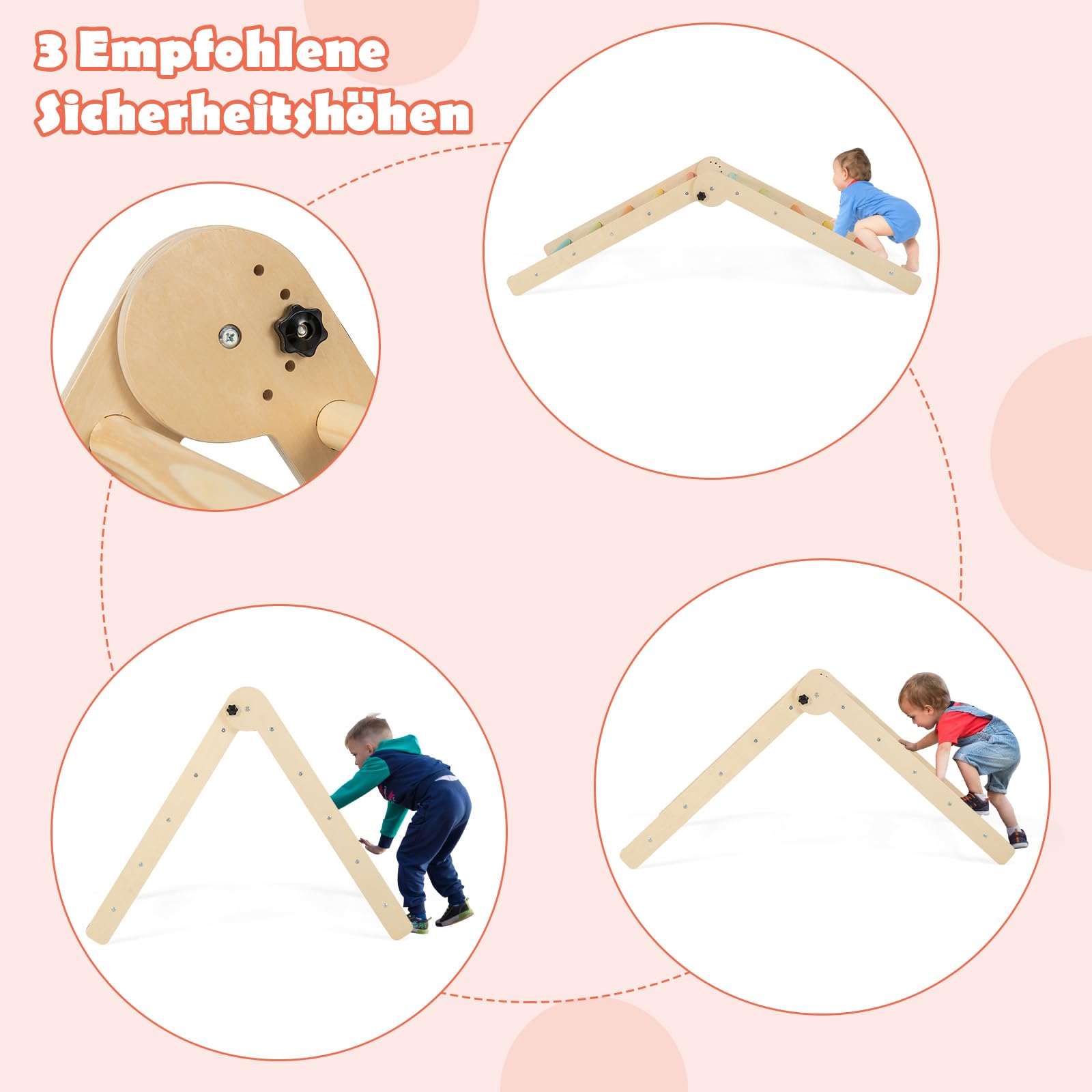 DREAMADE Montessori Klettergerüst Indoor, Holzdreieck Kletterspielzeug aus Holz, Kletterdreieck mit 2-seitiger Rutsche zum Rutschen und Klettern für Kinder ab 3 Jahren (Bunt)