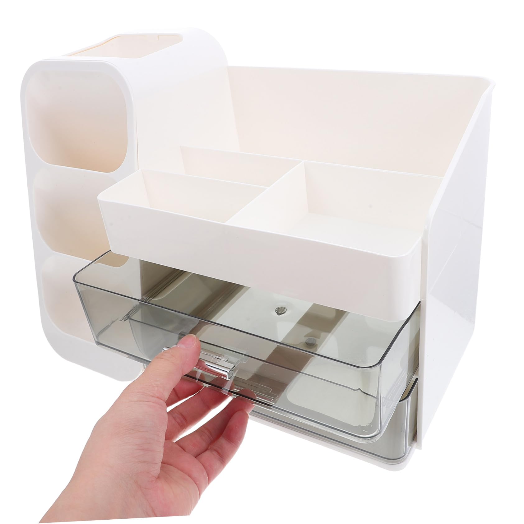COLLBATH Make-up Organizer Weiß mit Multifunktion Großer Schminktisch Kosmetik Aufbewahrung mit Geteilten Fächern für Lippenstift Pinsel und Hautpflege Stabiler Aufbewahrungsbox für