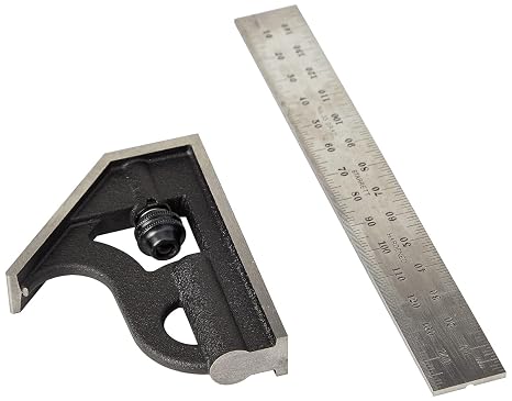 Starrett Student Combination Square - Ideal for Youngsters and Apprentices - 150mm Blade Length, Cast Iron Head, Hardened and Tempered Square Blade, 35 Graduation - 10MH-150