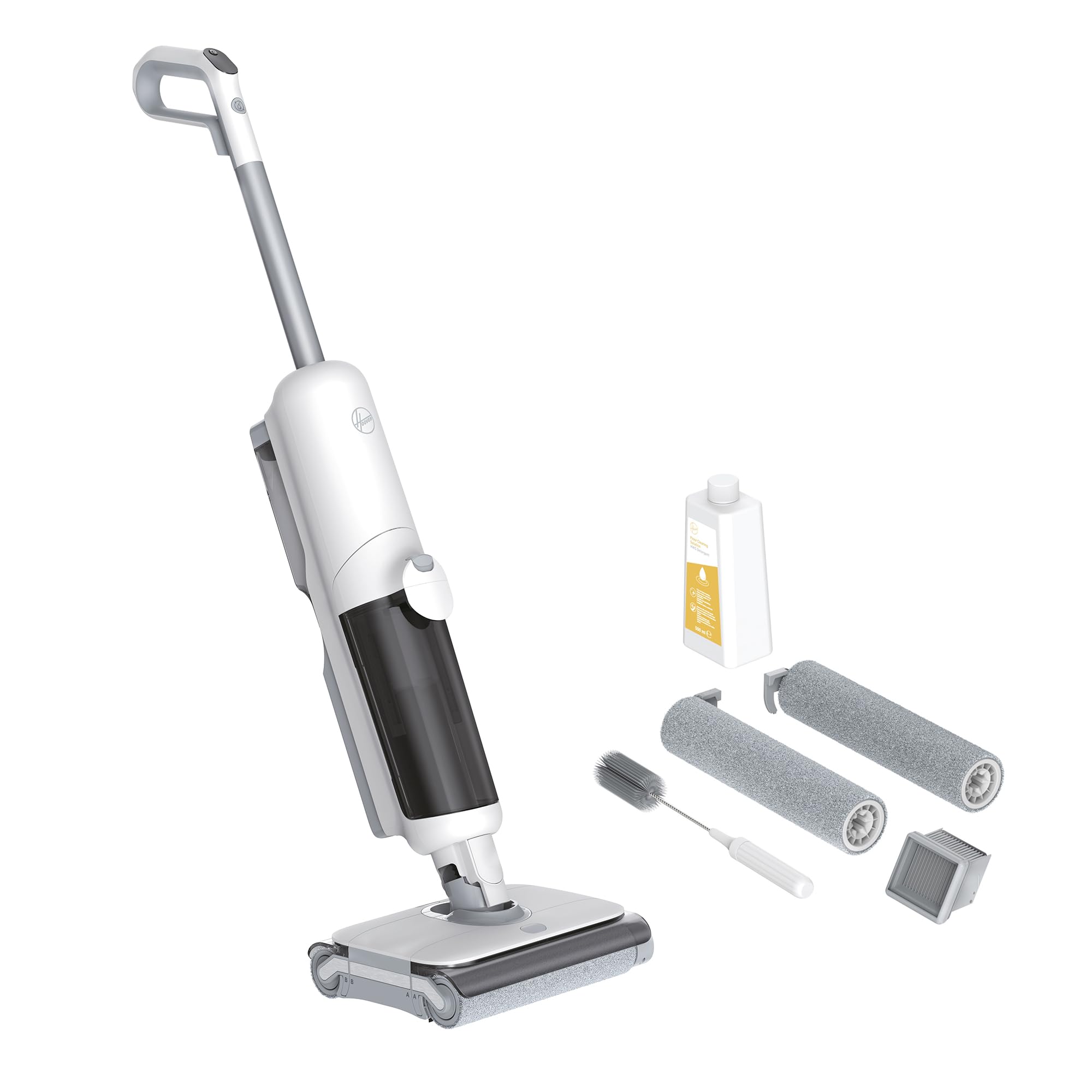 Hoover Lava e aspira Pavimenti Senza Fili, 2 in 1 per Pavimenti Duri, Aspirapolvere e Lavapavimenti, Doppi Rulli, Rilevamento Intelligente dello Sporco, Docking Station Autopulente[HW500]