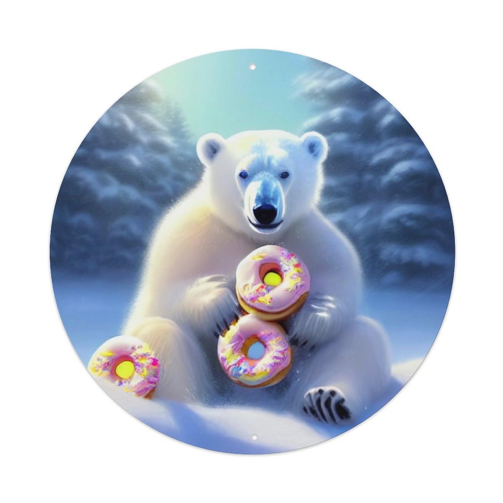 Arctic Animals Polar Bears And Doughnuts Vintage Metal Tin Sign Plaque Wall Decor for Cafe, Club Bar, Office, Garden Metal Poster 8x8Inch