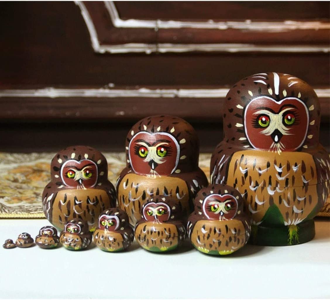 Poupée Russe Poupée Russe Hibou Poupées Gigognes Ensemble 10 Pièces Matriochka en Bois Empilable Jouet Fait Main Imbriqué pour Noël Jouet Empilable