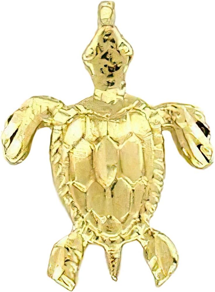 14K Gold Sea Turtle Charm Nautical Ocean Jewelry 13mm