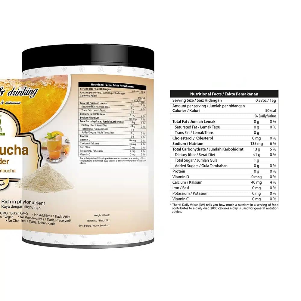 Extrait de thé noir fermenté Camellia sinensis Kombucha - Poudre 200g pur 100% naturel sans additif - Pour soupe, smoothies, café, boissons, pâtisseries