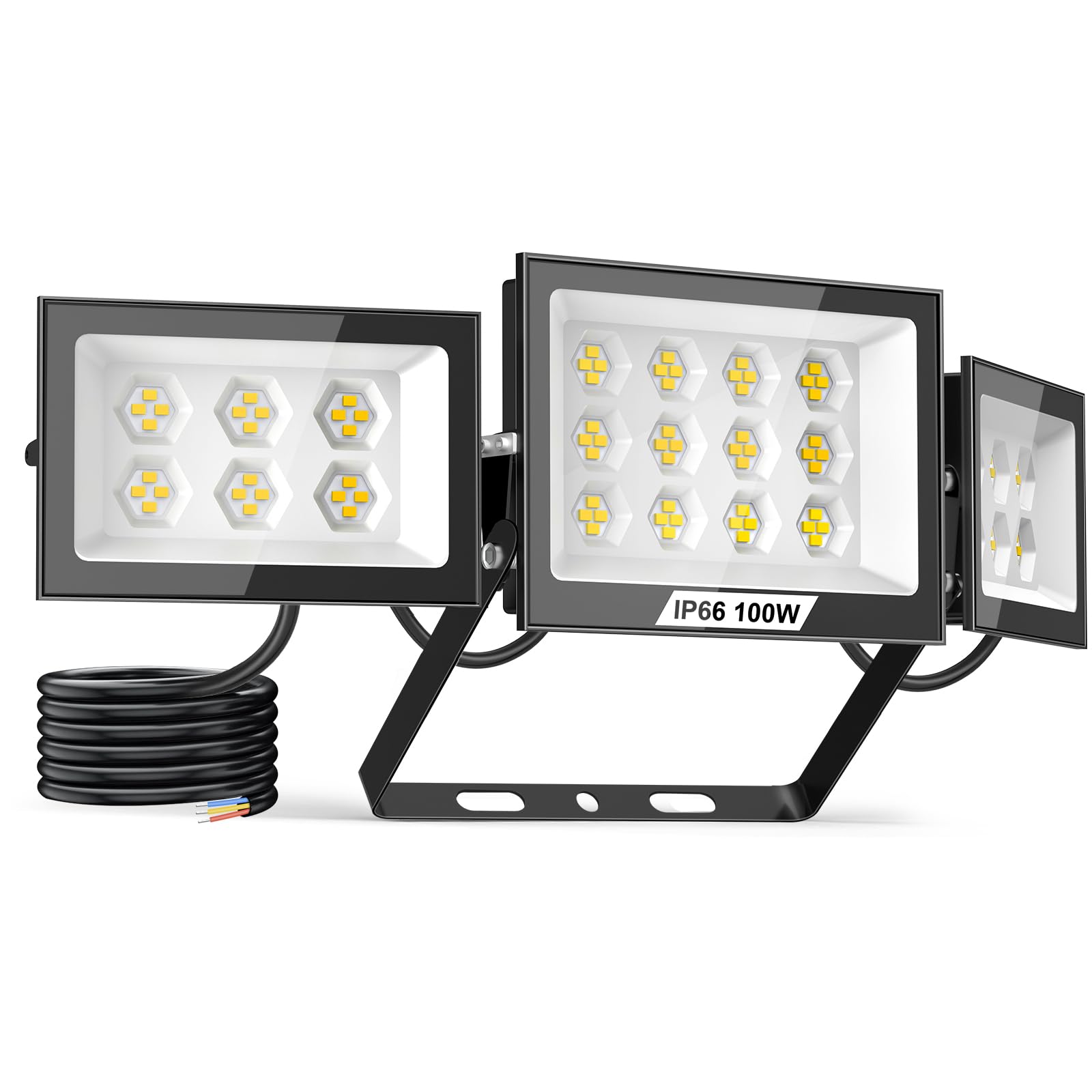 Lightasea 100W Security Lights Outdoor,LED Spot Light,10000LM LED Floodlight Outdoor,Outdoors Spotlight with Adjustable 3 Heads,IP66 Waterproof Outdoors Wall Light,for Courtyard Porch Garden Garage