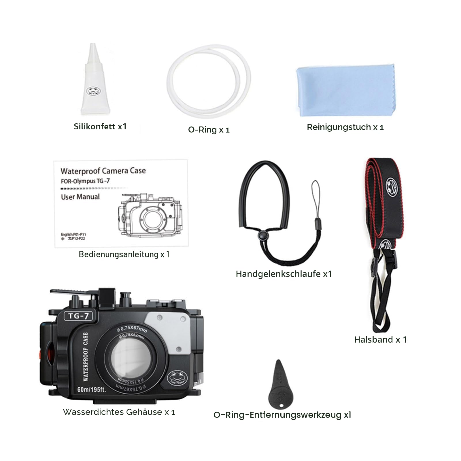 Seafrog OM System TG-7 Wasserdichtes Gehäuse, Unterwassertauchen, 60 m, funktioniert für OM System TG-7 Kameras (Gehäuse + roter Filter) (TG7-BB)