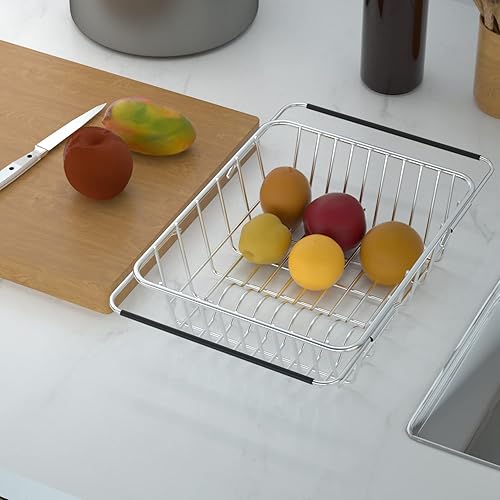 Miniatura 7 de Escurridor de platos de acero inoxidable, ampliable, profundo y grande, sobre el fregadero, en el fregadero o en el escurridor de platos, a prueba