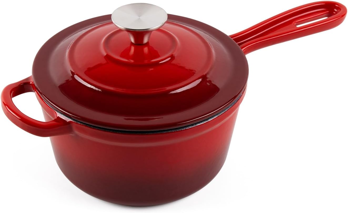 AILIBOO Enameled Cast Iron Sauce Pan, 1.6 Quarts Round