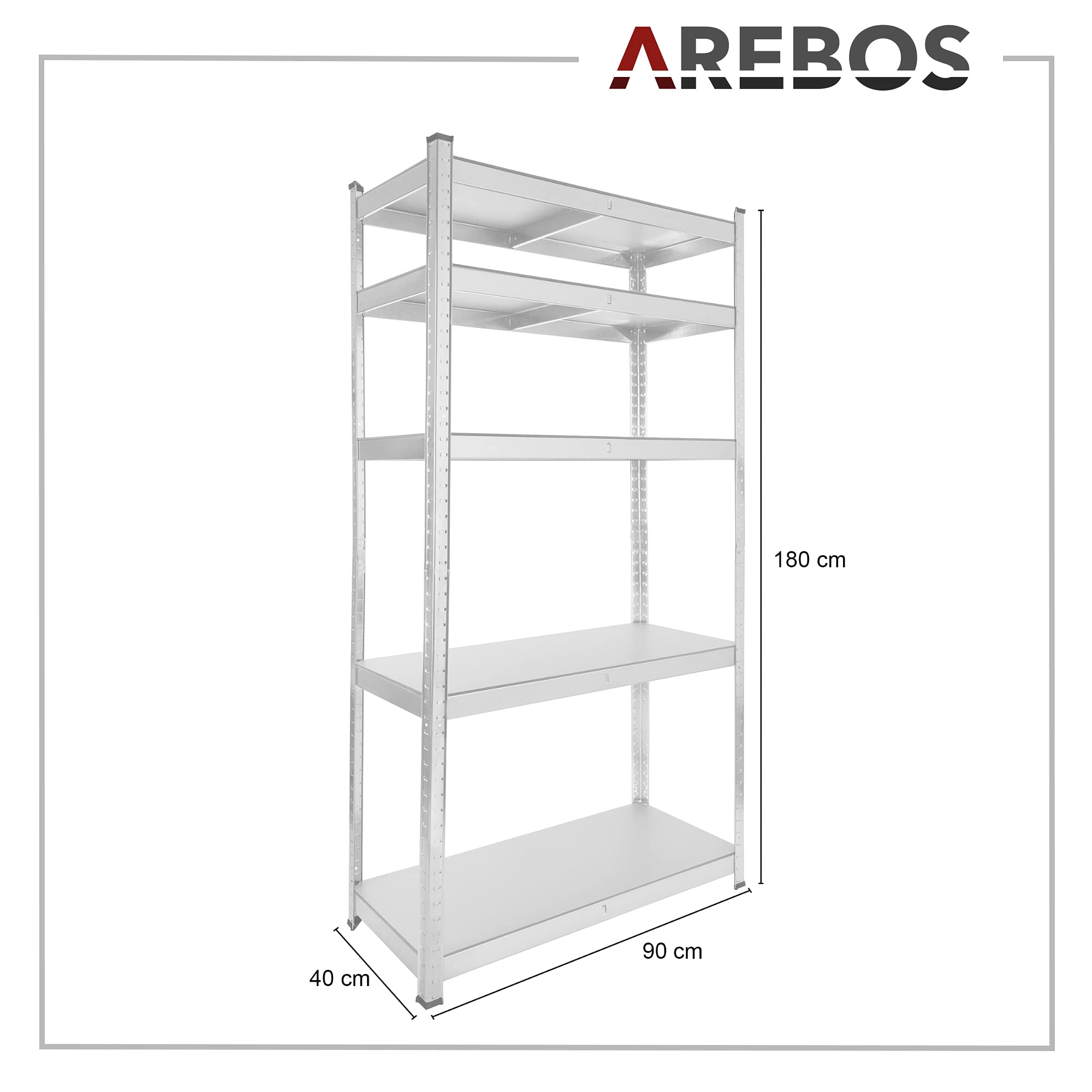 Arebos Estanteria Metalica | Estanterias Almacenaje 180x90x40cm | 875 kg | Estanterías Metálicas | Estanterias Metalicas Almacenaje | 5 Baldas