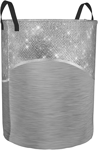 Miniatura 2 de Cesta de lavandería plegable con purpurina plateada en el dormitorio, impermeable, en el baño, bolsa de lavandería grande en el dormitorio