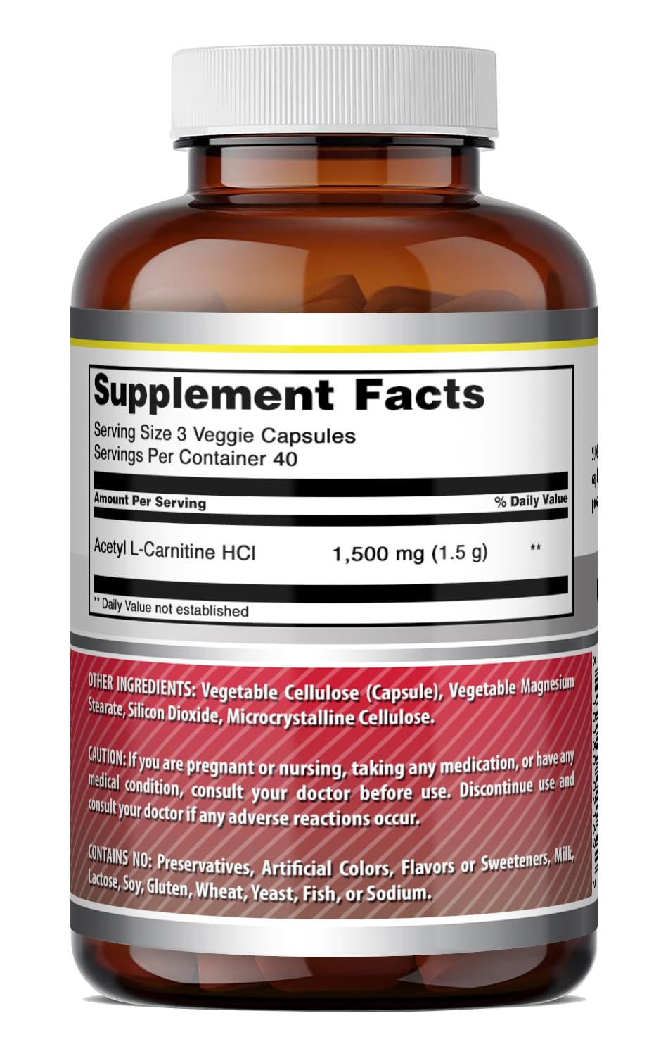Amazing Formulas Acetyl L-Carnitine | 1500 per Serving Supplement | Vegetarian Capsules | Gluten-Free | Made in USA (1 Pack | 120 Count) — Amazon image 4