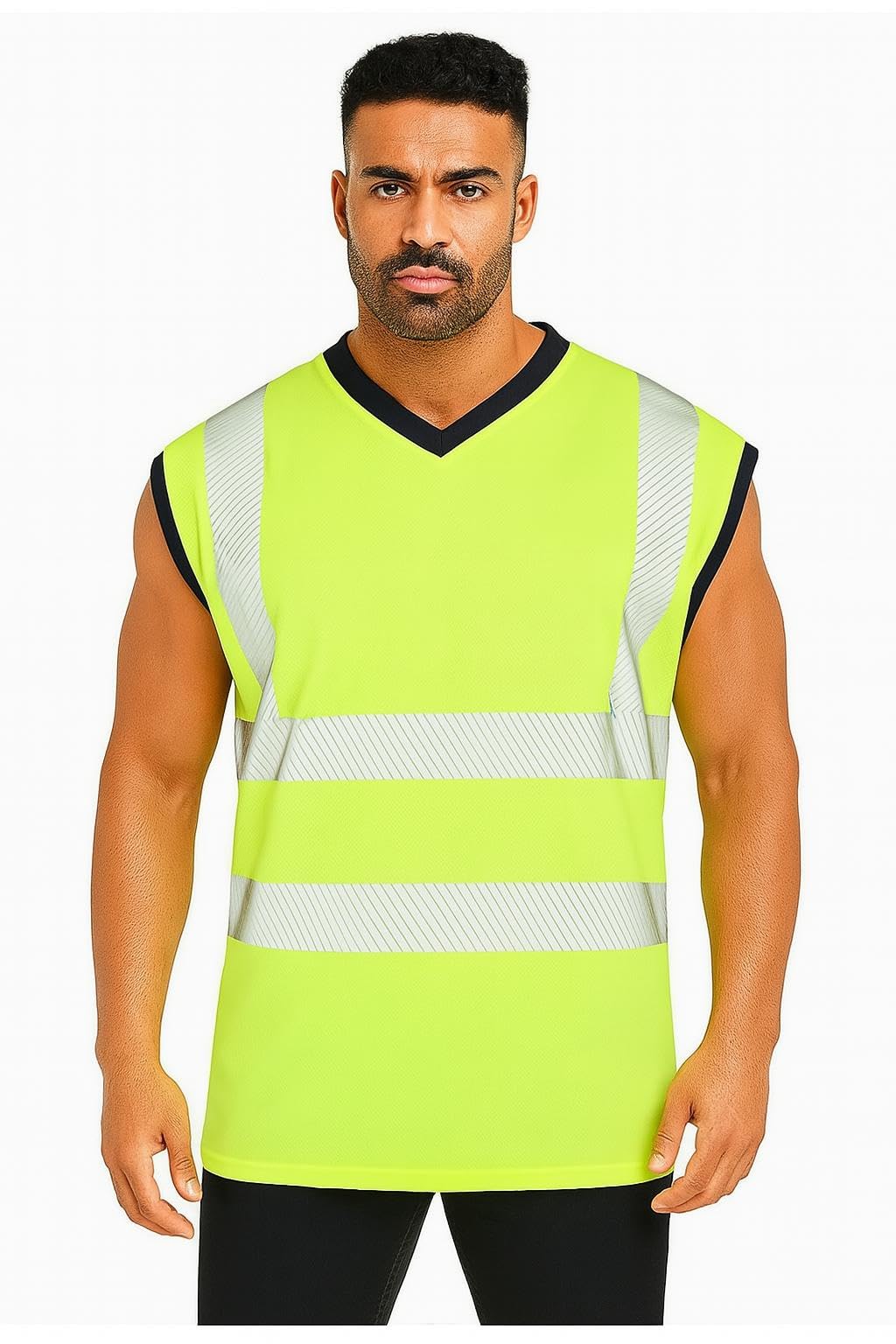 Candid Styles® Hi Vis Viz Work Utility Sleeveless Vest, High Visibility V-Neck Safety Security Workwear Reflective Double Tape Tank Top (Yellow, X-Large)