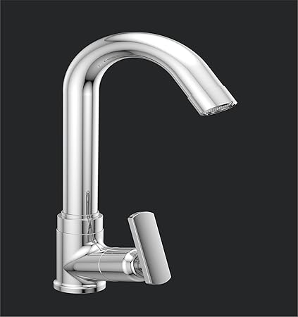 Easyhome Furnish Brass Swan Neck Sink Cock with Wall Flange for Kitchen/washbasin Swan Neck tap for Basin swan Neck Sink tap Bathroom Fittings (Chrome Finish, Anti-Rust, Silver) RU (Swan Cock - 06)