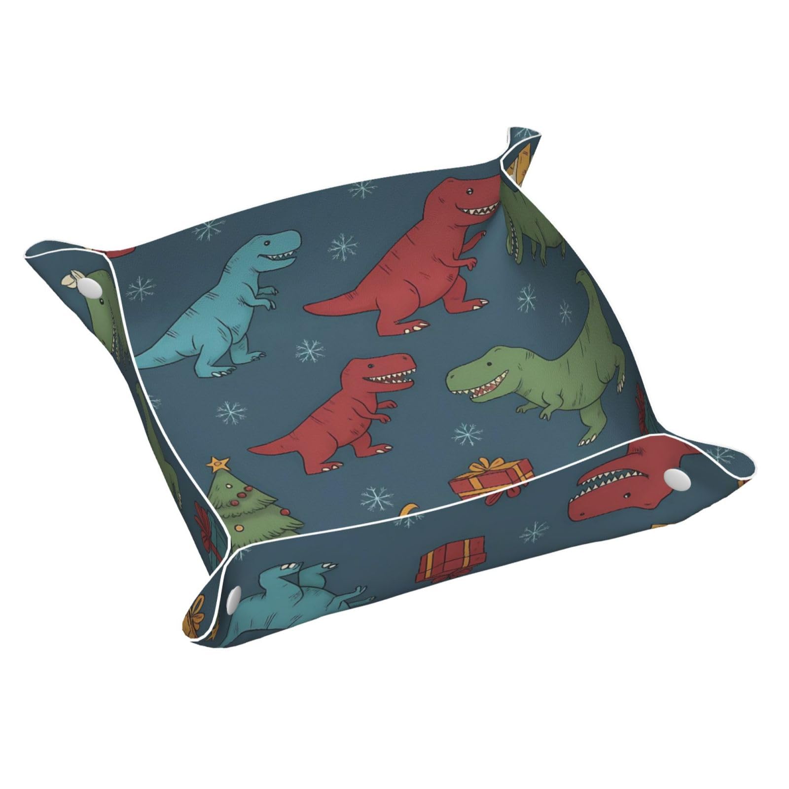 HLBSDM Cartoon Xmas Dinosaur & Gift Tray Men's Leather Valet Parking Portable Entrance Trays Bedside Storage Box