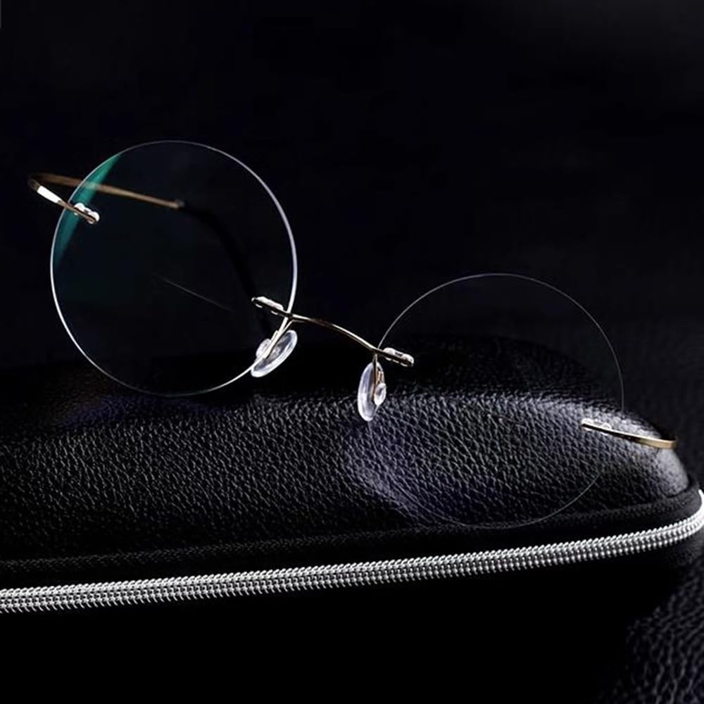 DOUKI Runder Rahmenlose Lesebrillen Für Herren Damen Photochrome Sonnenbrille Progressive Multifokus Brille Ultraleichte Metall +2.0 (Color : Black, Size : +2.5)