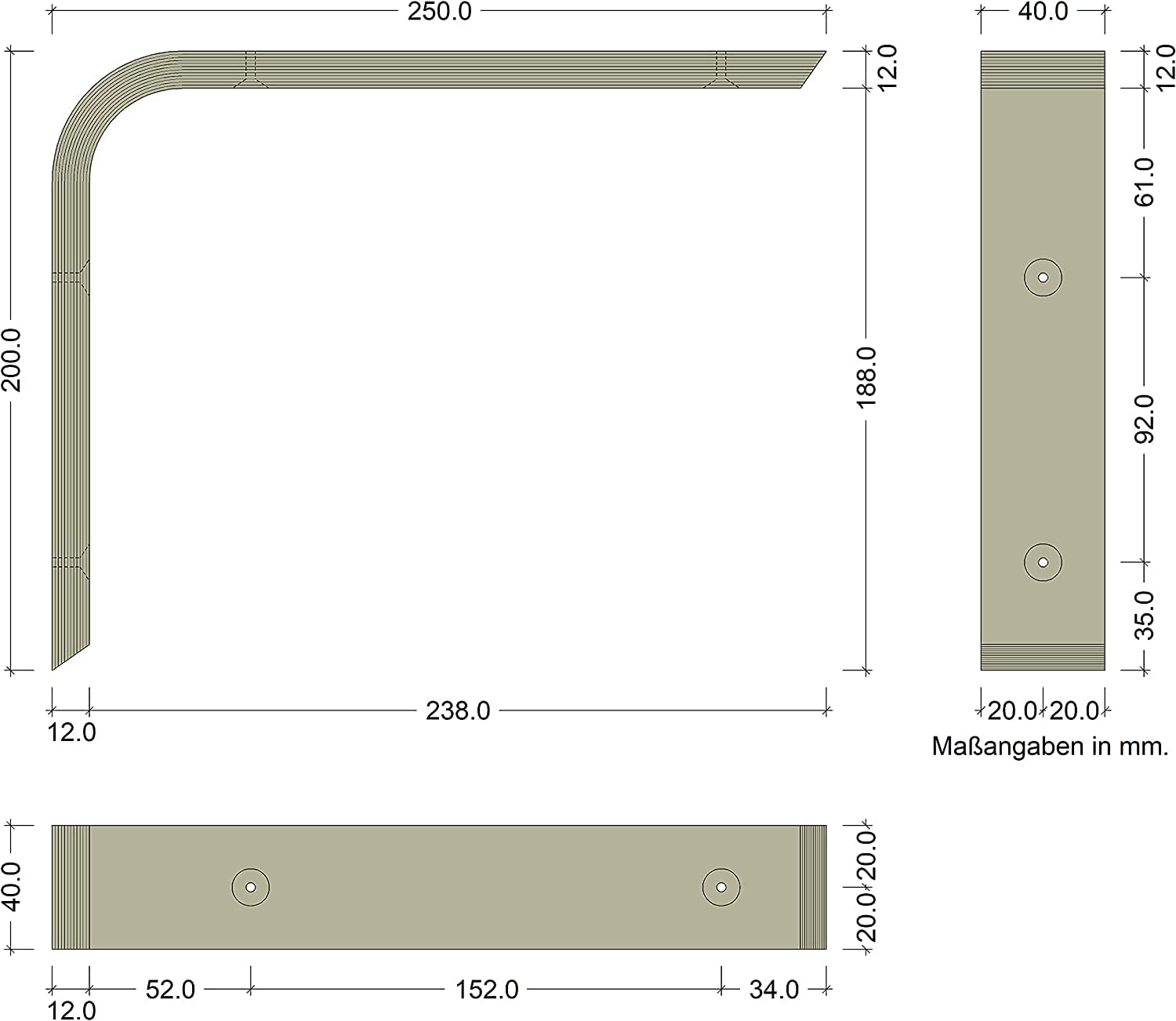 Gedotec COUNTRY - Console in legno di faggio, 150 x 100 mm, 2 pezzi, adatto per librerie