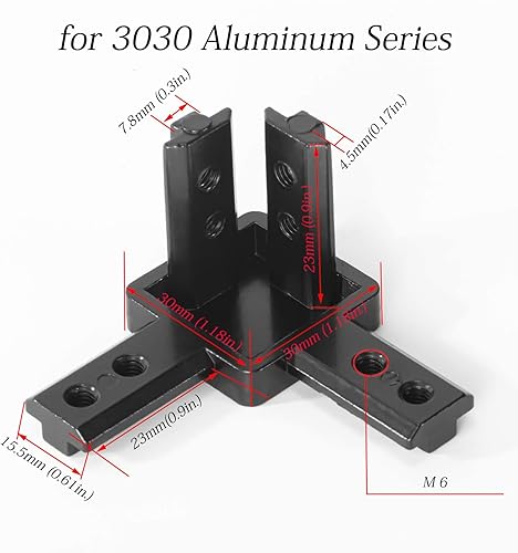 Miniatura 2 de 4 juegos de soporte de esquina de extremo de 3 vías 3030, conector sólido con tornillos M6x8mm para accesorios de extrusión de aluminio 3030, negro