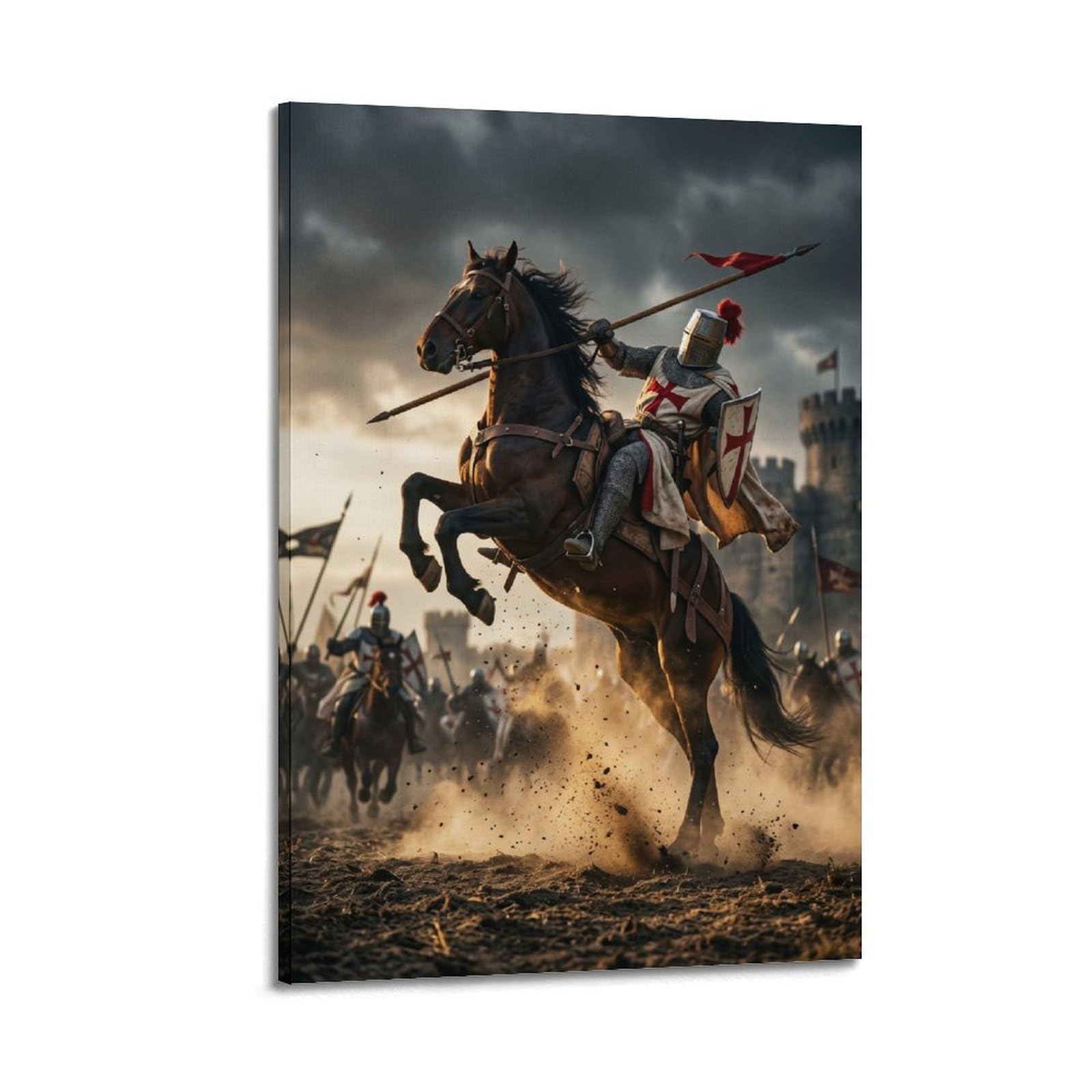 OKNGB Mounted Battlefield Cinematic Templar Knight Poster Leap Decorative Painting Canvas Art Picture 20x30inch(50x75cm)