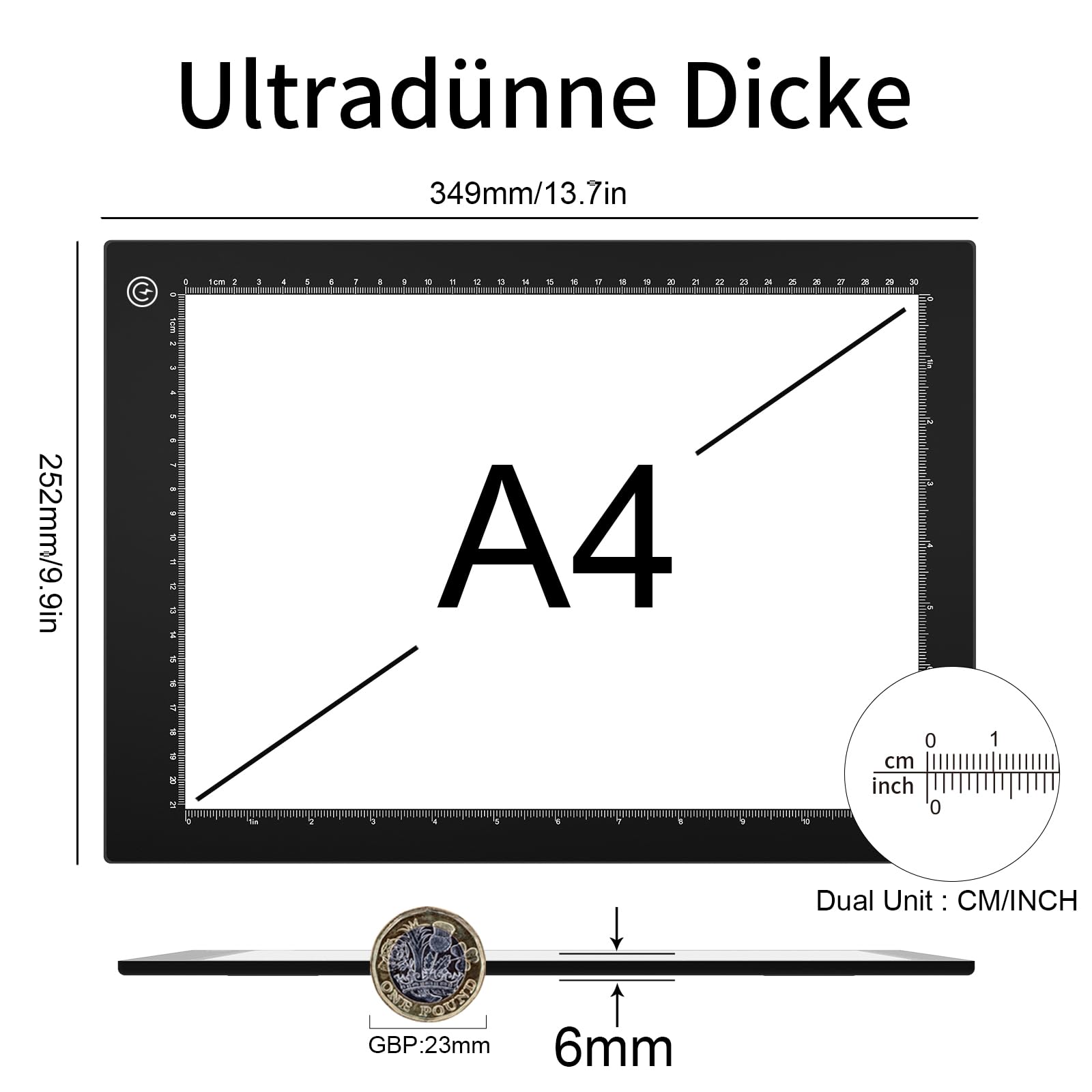 Tavolo luminoso a LED A4,pannello luminoso a LED Disegno pannello luminoso ultrasottile,scatola luminosa con interfaccia di tipo C,luminosità regolabile per pittura con diamanti,schizzi,animazione