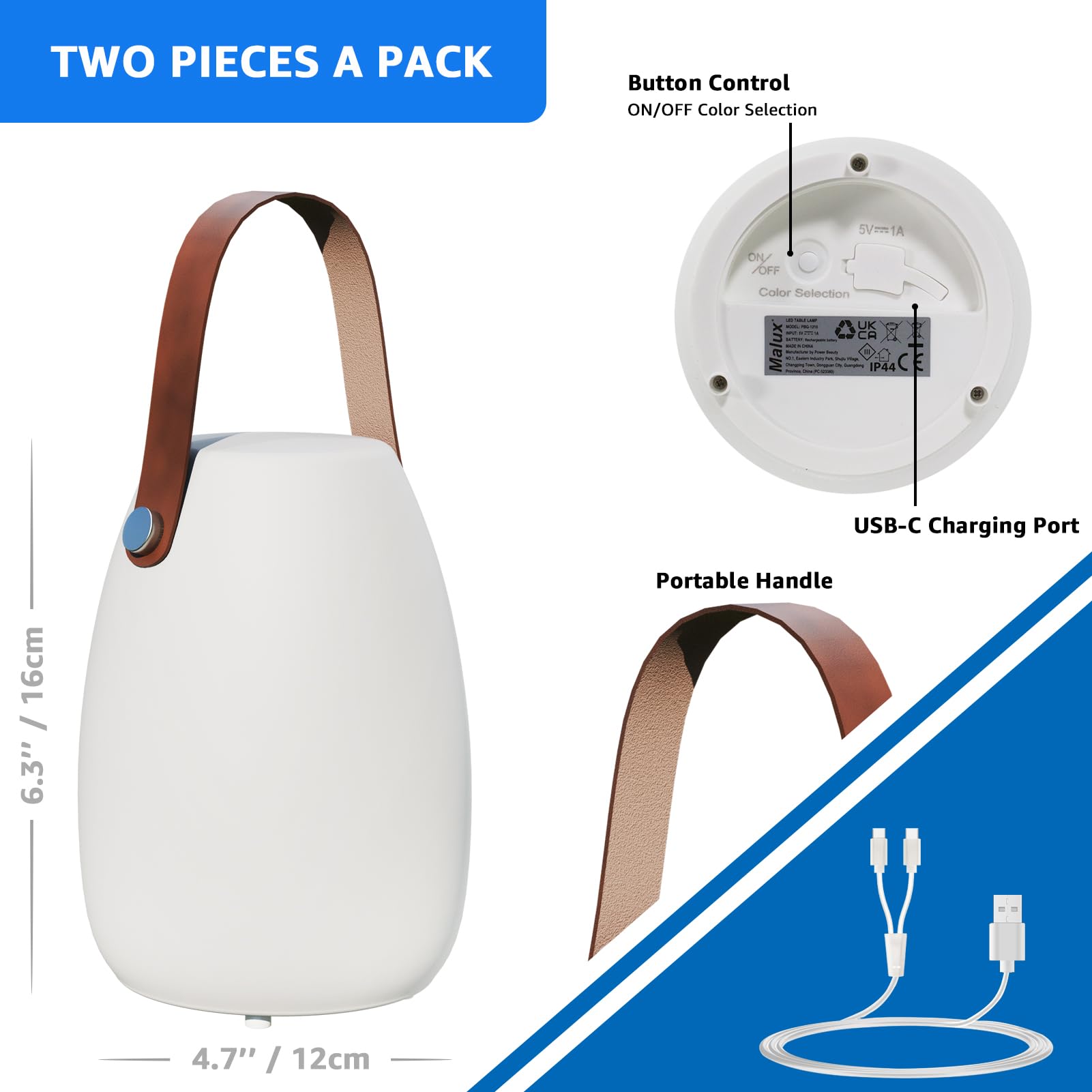 2 Stück LED Outdoor Lampe Kabellos Tischlampe Klein 8 Farben Dimmbar mit Fernsteuerung IP44 Wettersfest für Camping Garten Balkon Terrasse 8-10H Akku(Trompete-Leder-Tragegriff)