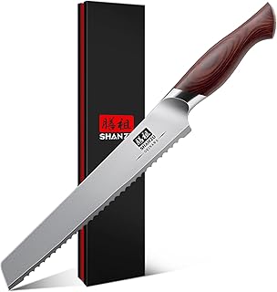 SHAN ZU Bread Knife 8 Inch, Japanese High Carbon 10Cr15Mov Stainless Steel Cake Knife, Razor Sharp Sourdough Slicing Knife, Multifunction Serrated knife for Homemade Bread