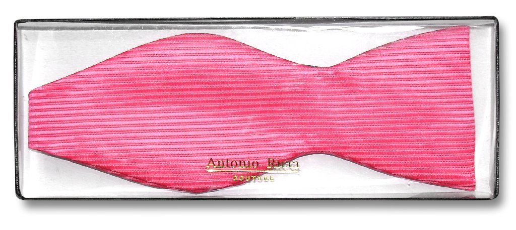 Antonio Ricci SELF TIE Bow Tie Solid HOT PINK FUCHSIA Color Ribbed Men's BowTie