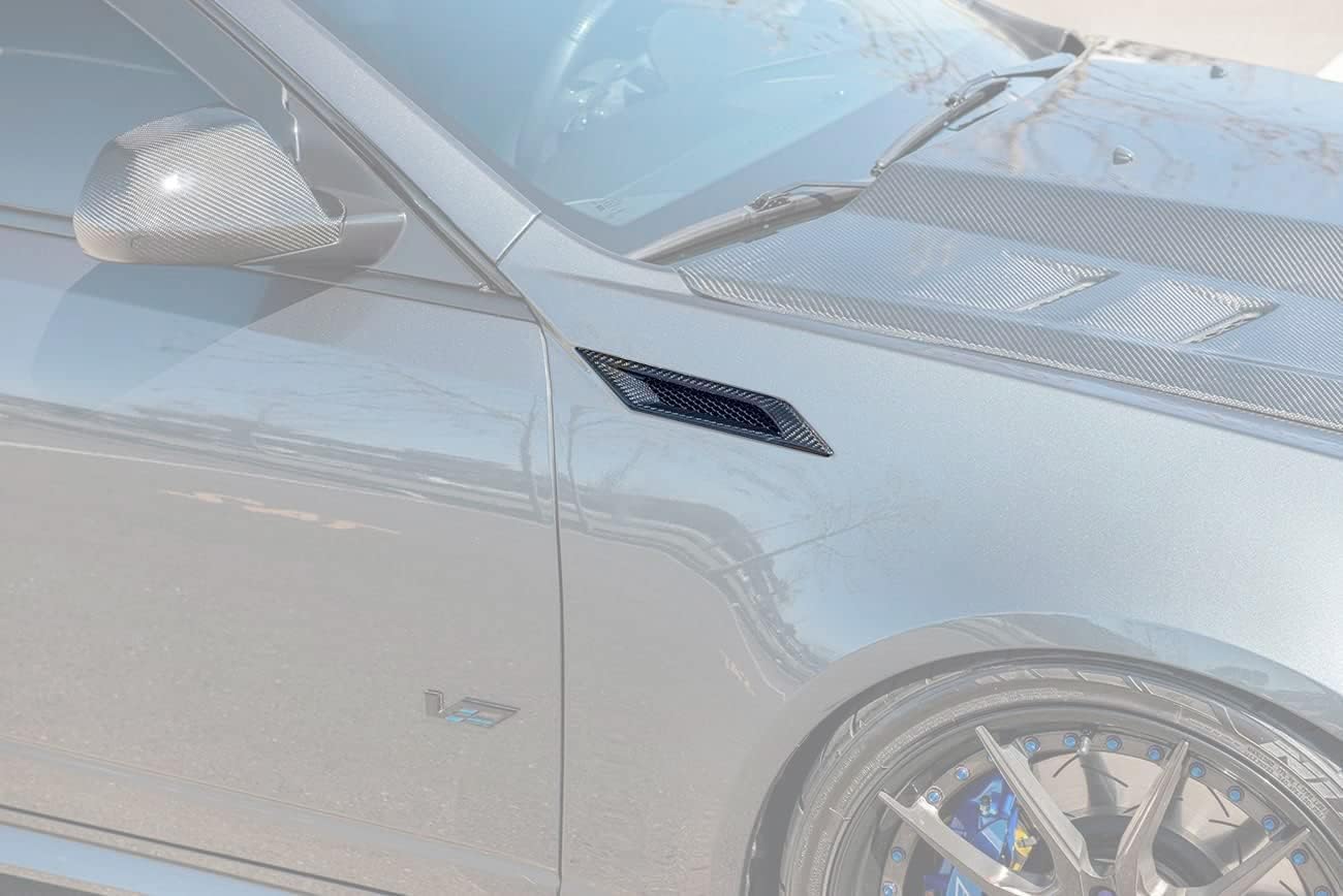 Replacement for 2009-2015 Cadillac CTS-V Models | GM Factory Style Carbon Fiber Side Bumper Fender Vents Trim Cover Pair