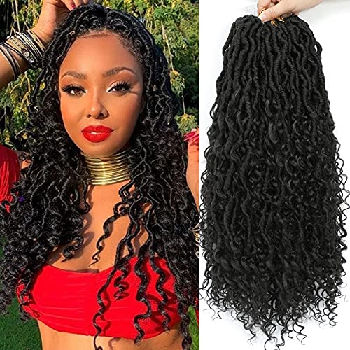 Karida New Goddess Locs Crochet Hair 22 Inch 8Packs River Faux Locs Crochet Hair With Curly Ends River Curls Crochet Locs Synthetic Braids Hair Extensions (22 Inch (Pack of 8), 1B#)
