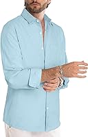 Vista 2 de JMIERR Camisas de algodón para hombre, camisa de vestir a rayas con botones y manga larga