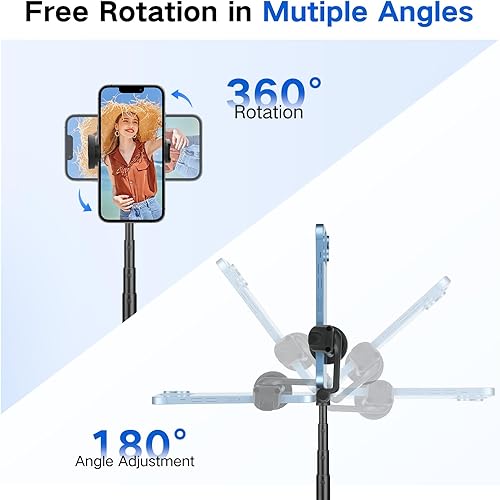 Miniatura 6 de Palo selfie trípode de 62 pulgadas para iPhone, soporte de trípode para teléfono con apertura automática, soporte magnético remoto inteligente