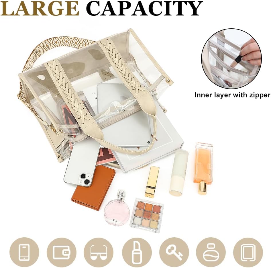 FAIME Clear Tote Bag for Women Stadium Approved Woven Crossbody Handbag Clear Purse for Stadium Events, Concert, Work & Beach - Image 5