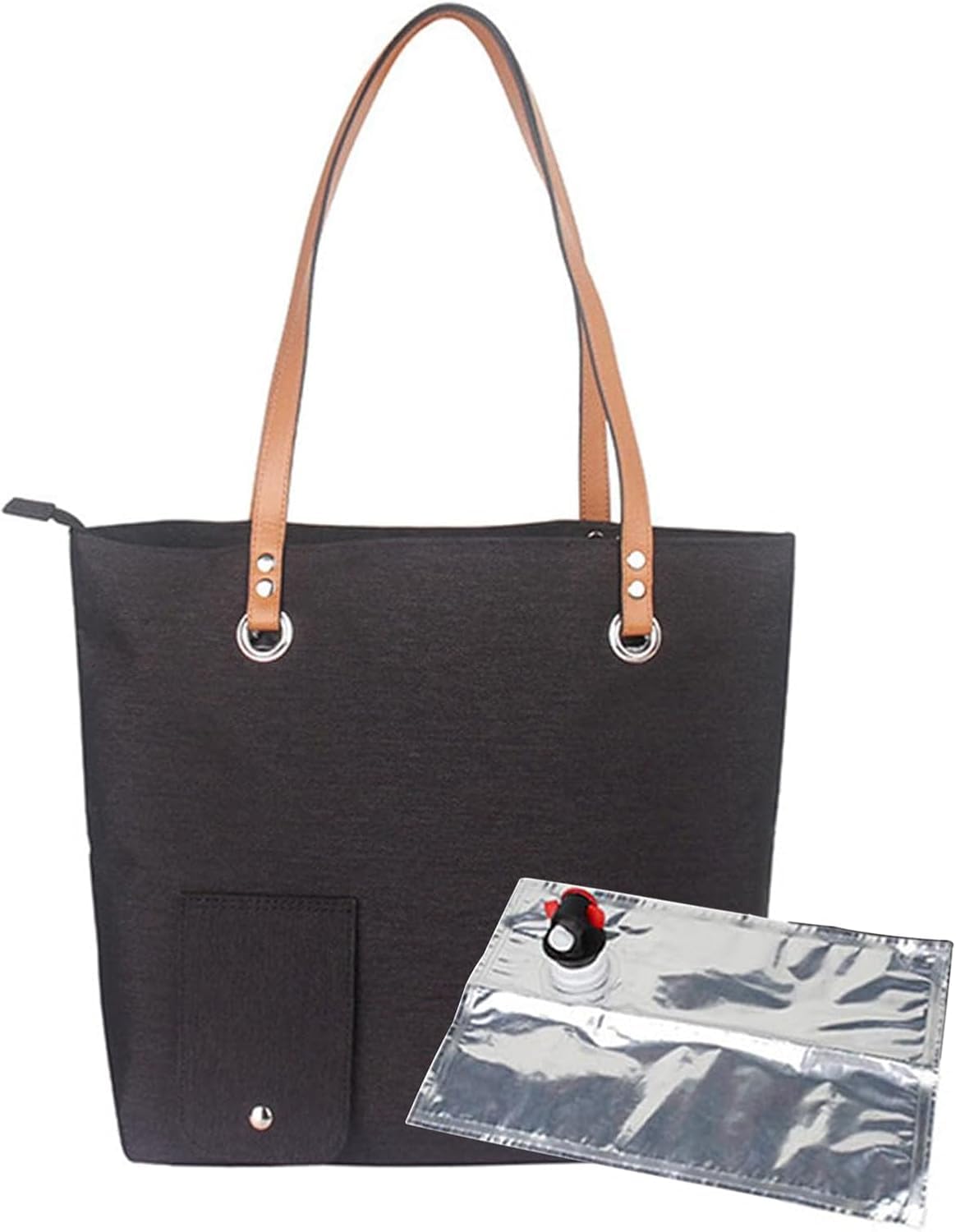 Eidoct Wine Handbag with a Water Dispenser, a Canvas Wine Bag with Hidden Insulated compartments, a Portable Beach Wine Bag for picnics, Camping, and Travel, and a Gift for Wine Enthusiasts(Black)
