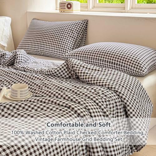 NSNLGSGC 100% Cotton Mocha Gingham Plaid Comforter Set, King by NSNLGSGC - Used condition - Image 5