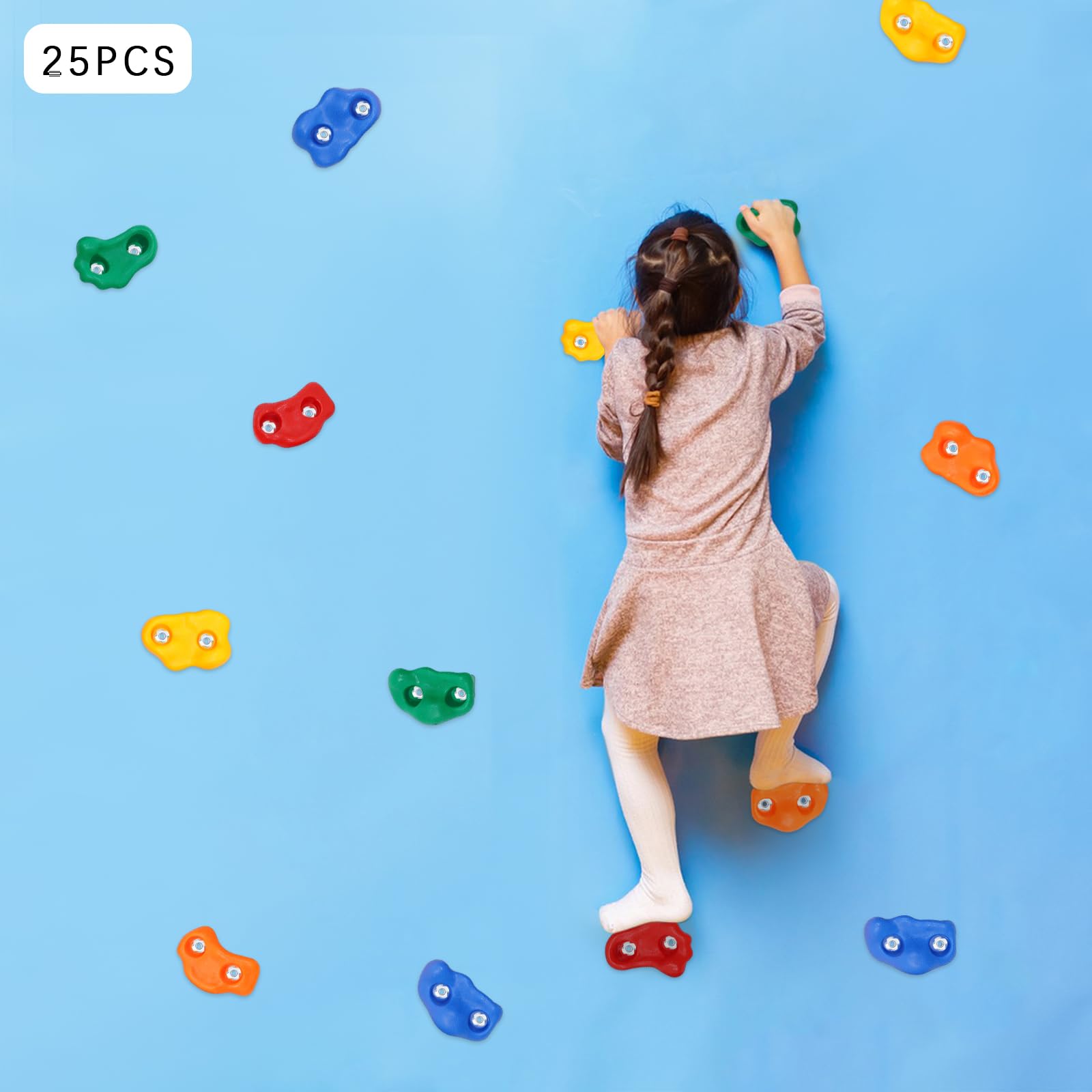 MINRS 25 sztuk uchwytów do wspinaczki, kamienie do wspinaczki dla dzieci na zewnątrz, wielokolorowe uchwyty do wspinaczki dla dzieci, obciążenie 100 kg, ścianka wspinaczkowa do użytku wewnątrz ze