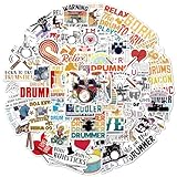 50PCS Drummer Rock Music Stickers, Waterproof Vinyl Drums Stickers Pack Percussion Gifts for Music Love, Cool Musician Decals for Laptops, Water Bottles, Phone Cases & Scrapbooking