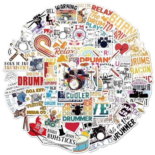 50PCS Drummer Rock Music Stickers, Waterproof Vinyl Drums