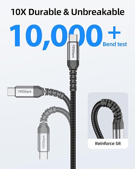 short Android Auto USB C Cable 50cm 2Pack, 0.5m CarPlay USB A to USB C data transfer cable (10Gbps) and 3.1A Fast Charger for Samsung T7 SSD, Galaxy S24 S23 Note 20, iPhone 16/15, Pixel 7 | USB 3.1 Gen 2 3A fast charging Nylon braided for durability for Samsung T7 Galaxy S23/S22, iPhone 15/16/17 carplay