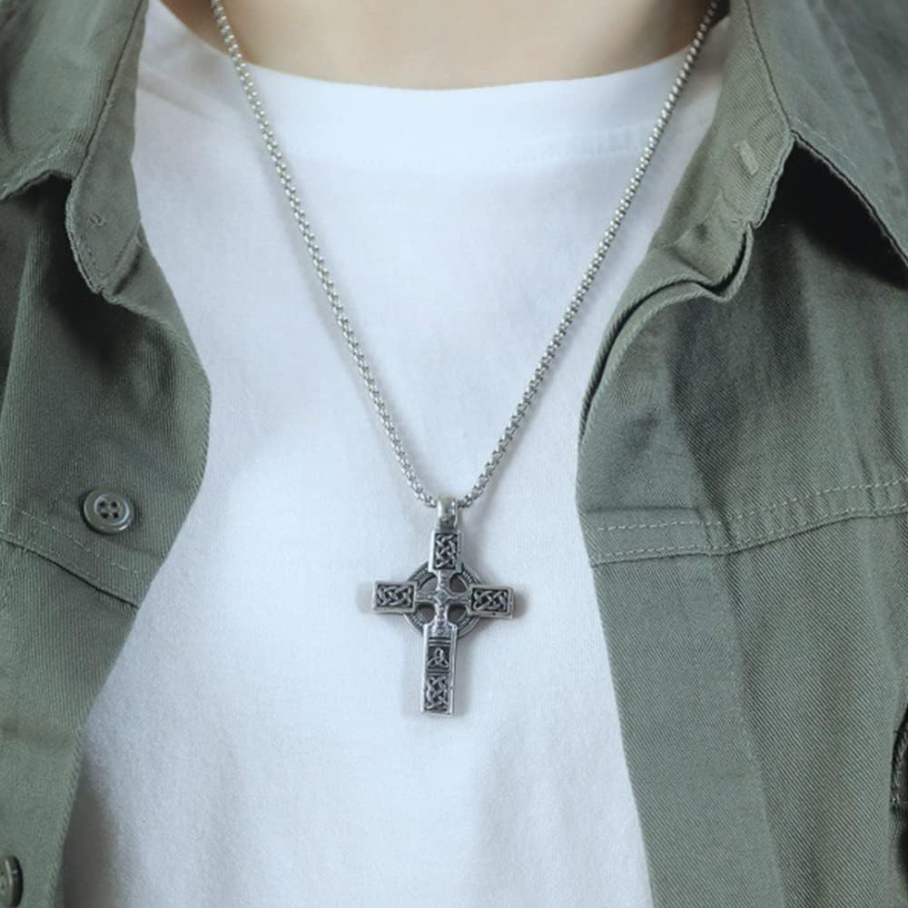 TURTLEDOVE Trinity Celtic Cross Necklace - Stainless Steel Triquetra Knot Irish Pendant - Jesus Crucifix Cross
