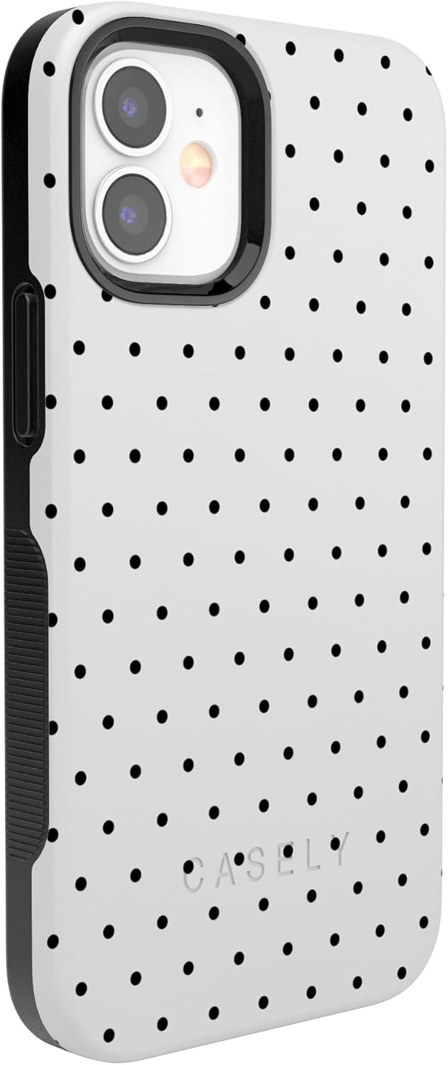 Casely iPhone 12 Mini Case | On the Dot | White Polka Dot | Bold Protective Design | Compatible with MagSafe
