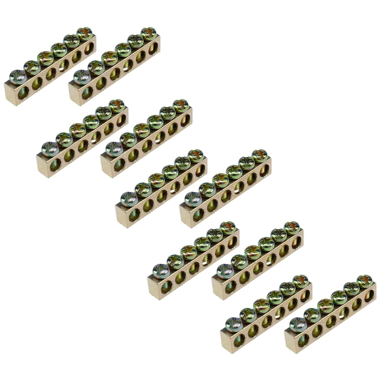 Coshar 10 Pieces 6 Positions Terminal Ground Bar Kit Brass Neutral Bus