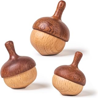 DadCarved Wooden Spinning Tops Montessori Toy - 3 Handcrafted Sizes for Kids 3+, Safe Smooth Finish, Perfect Gift