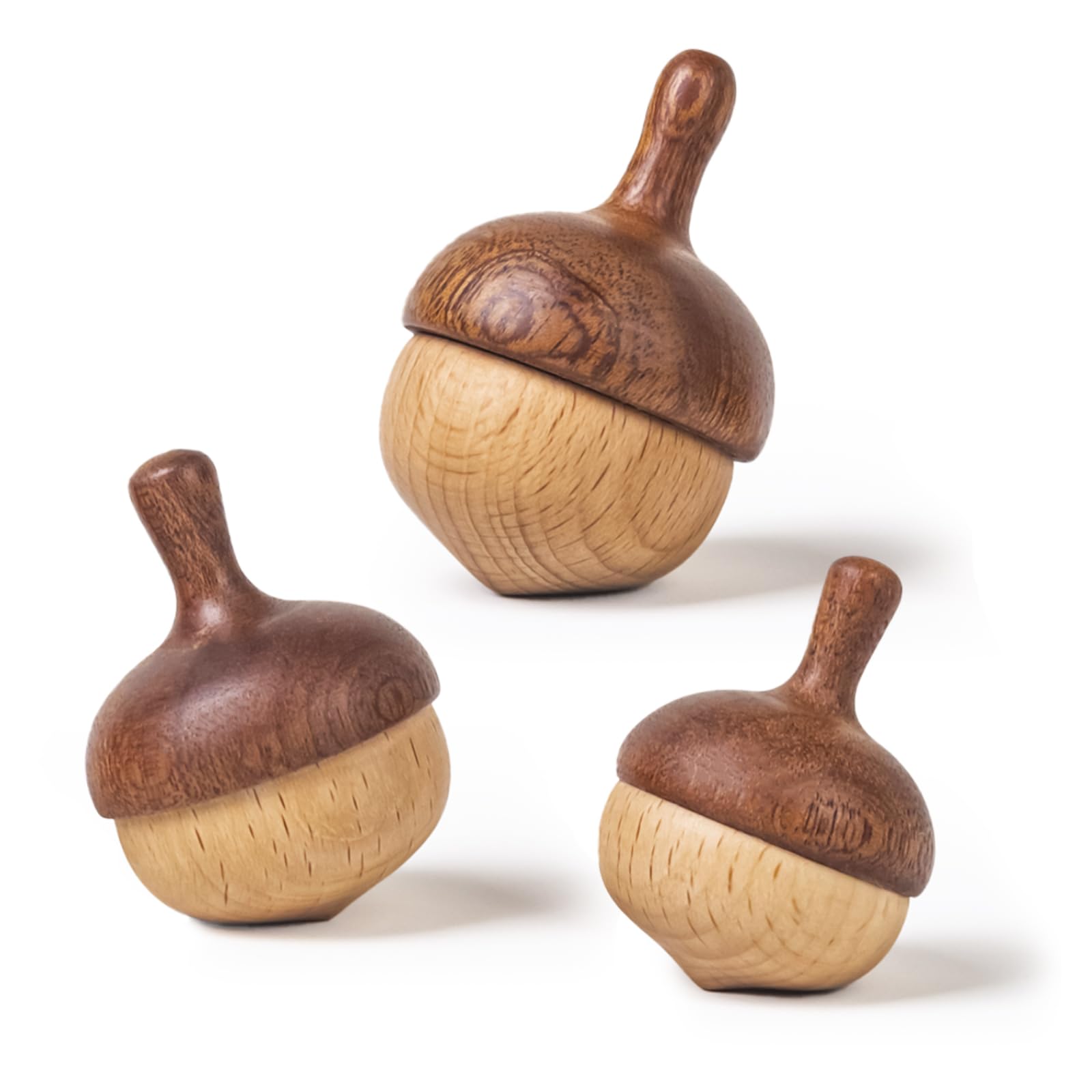 Tapas giratorias de madera de castaño, hechos a mano con safari natural y madera de haya para niños, juguetes Montessori seguros y no tóxicos para niños pequeños (paquete de 3)